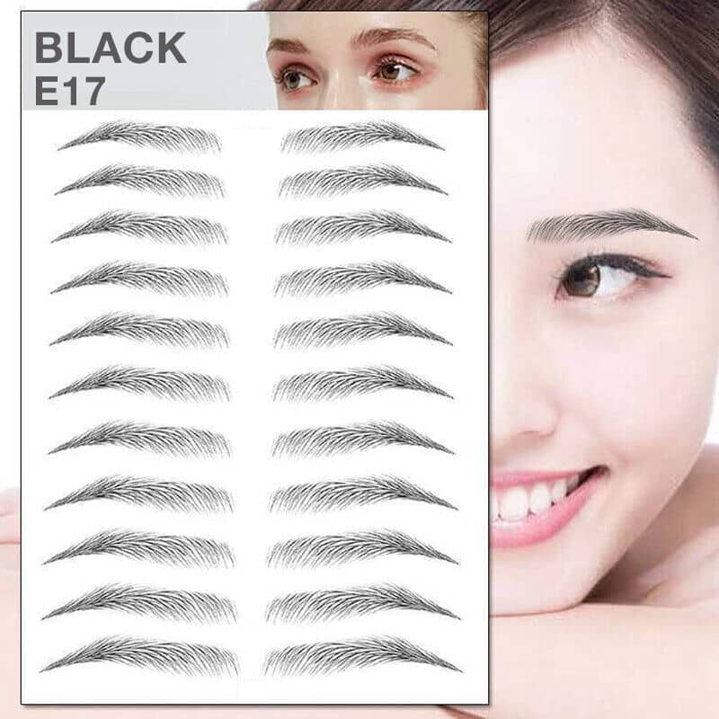 3D Waterproof Eyebrow Tattoo Stickers, Hair-Like Natural Brows - Black (E17)