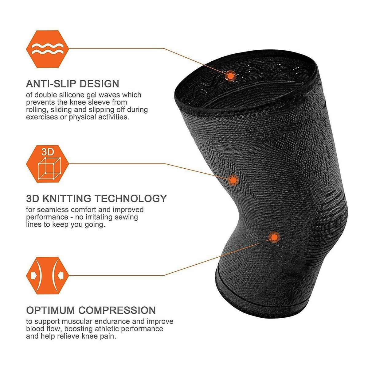3D Weave Knee Support Sleeve, Breathable - Orange, Size XL, 1 Unit - view 3