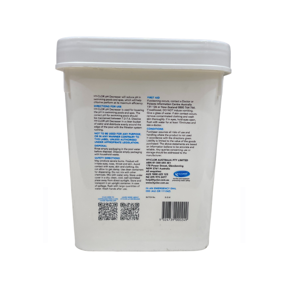 Hy Clor pH Decreaser - 3kg - Sodium Bisulphate - Powerful Control - SuperSaverAU - view 2
