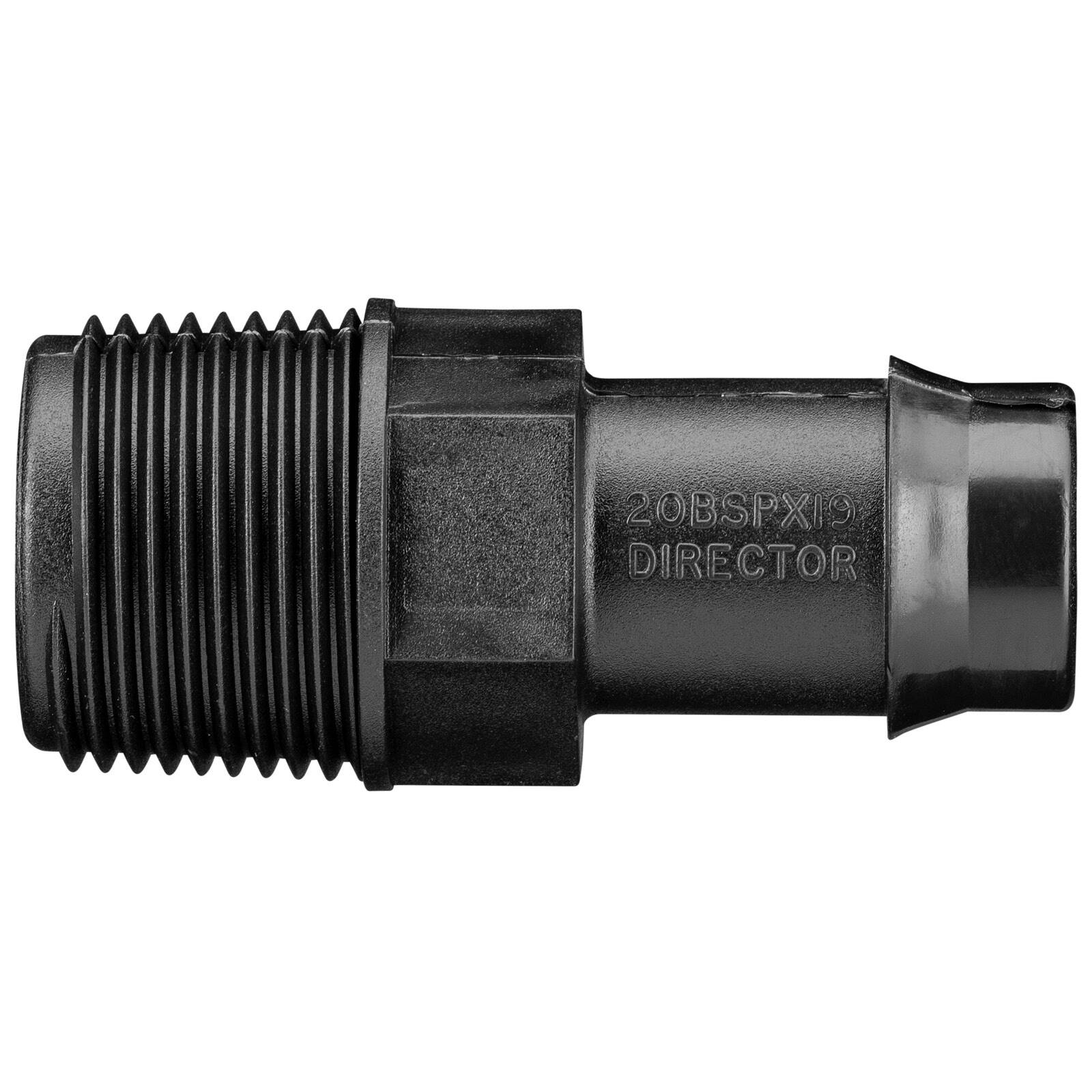 Pope 19mm Tail x 20mm BSP Male Director - Black Poly Irrigation Connector
