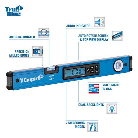 Empire 600mm Digital Spirit Level, Aluminium, Waterproof, 2 Vial, Case Included E105.24