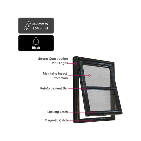 Pillar Products 202 x 254mm Black Polypropylene Flyscreen Pet Door - Medium