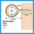 Everhang 8mm Brass Plated Steel Screw Eye Hook - 25 Pack