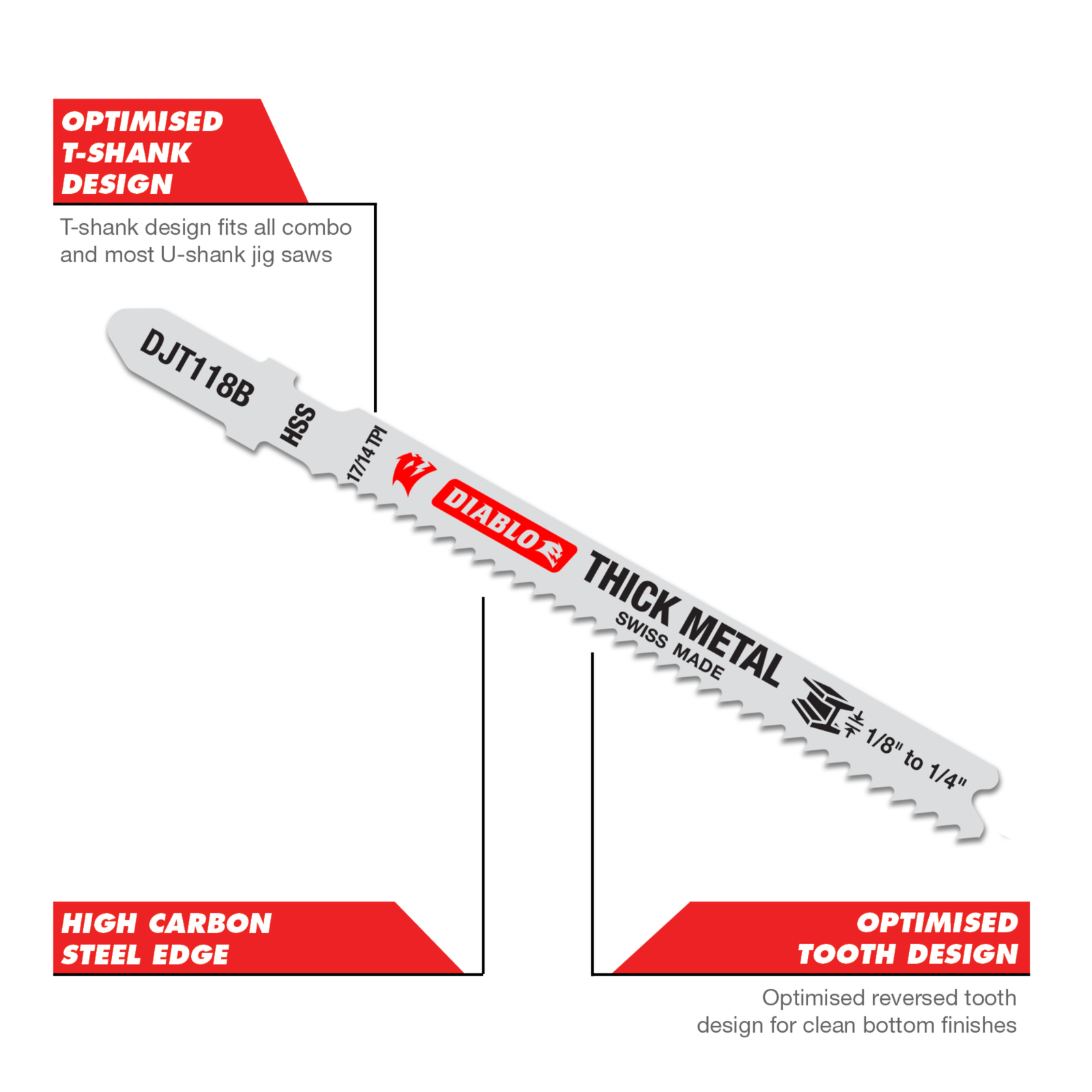 Diablo 92mm High Speed Steel Jig Saw Blade for Thick Metal 3mm-7mm, 5 Pack