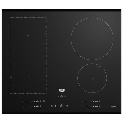 Beko 60cm Induction Cooktop - Black Glass, IndyFlex Zone, Direct Access Control, Booster - BCT601IGN