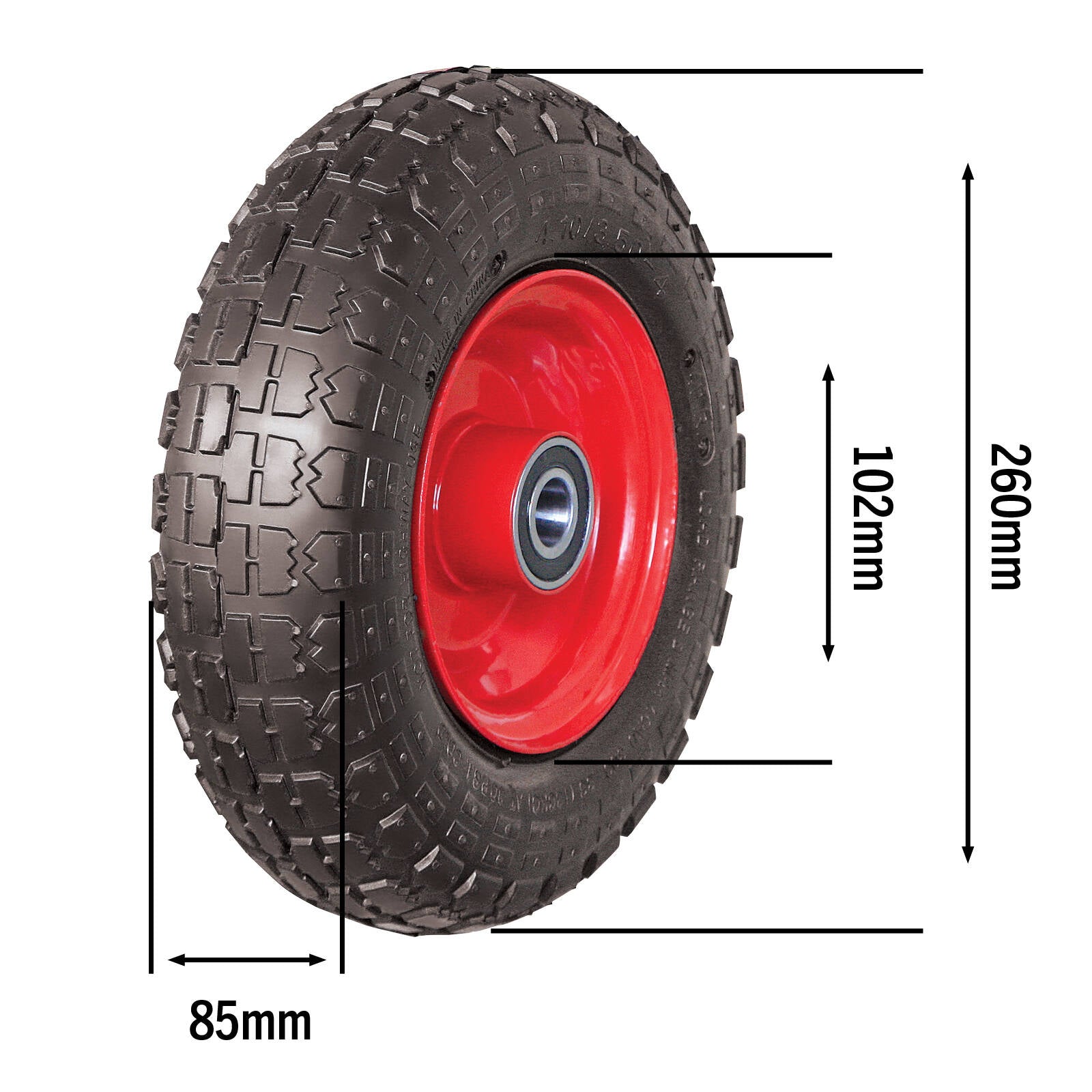 Sherlock Medium Trolley Wheel Assembly, 4.10/3.5-4, Steel Rim, 4 Ply Pneumatic Rubber Tyre