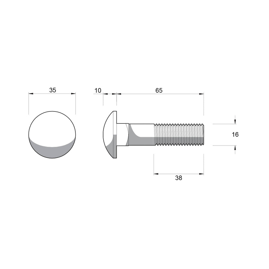 Zenith M16 x 65mm Hot Dip Galvanised Cup Head Bolt & Nut - 4.6 Grade Steel
