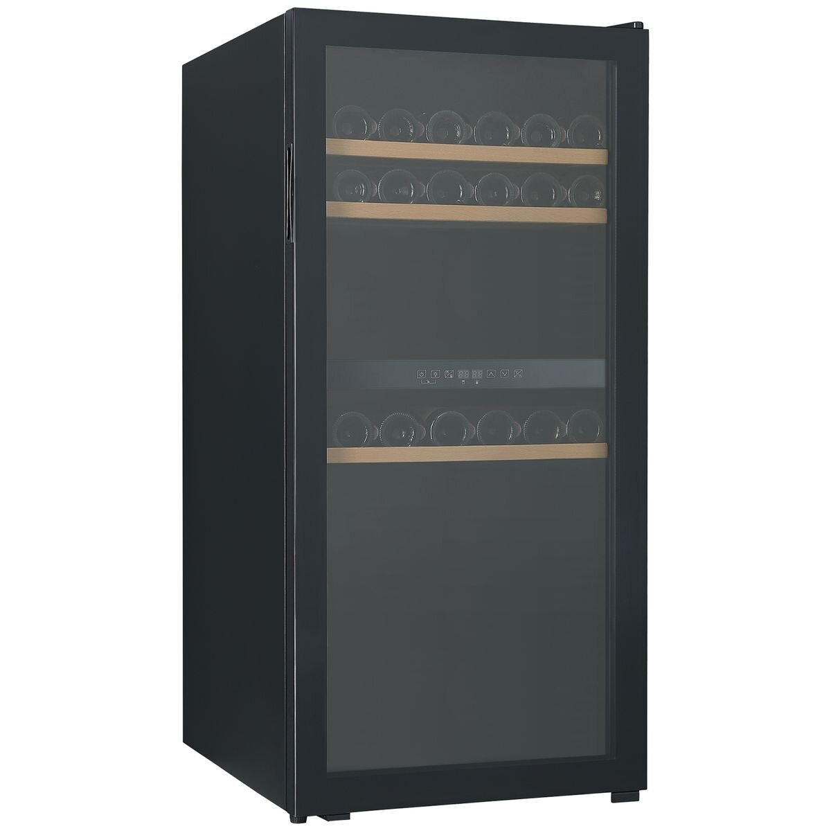 Cantina 127 Bottle Dual Zone Freestanding Wine Cabinet - Black Glass Door - Beech Trim Shelves - CCWID105B