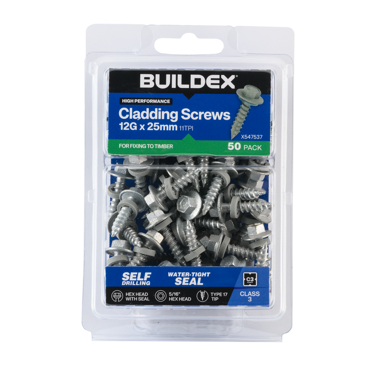 Buildex Cladding Screws 12g x 25mm - 50 Pack - Zinc-Alloy - Corrosion Resistant - SuperSaverAU - view 1
