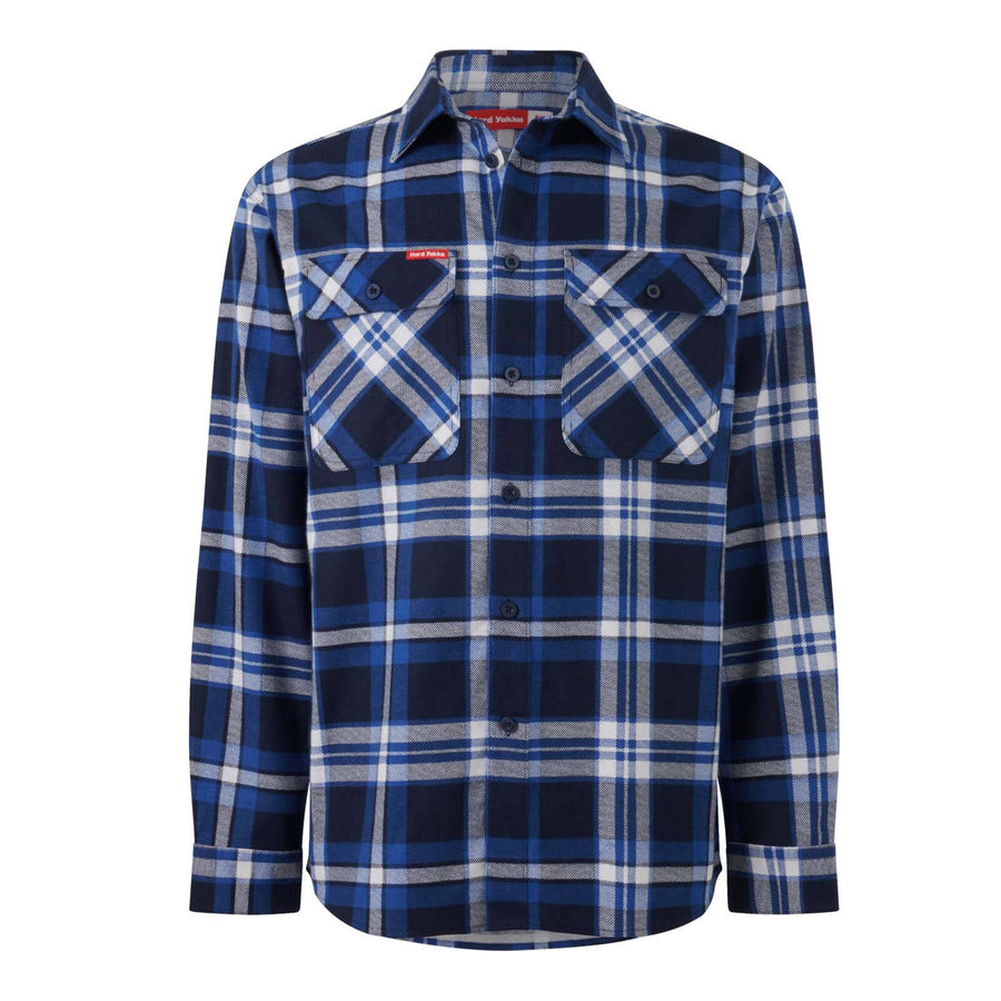 Hard Yakka Blue Check Long Sleeve Cotton Flannel Shirt Mens Size L