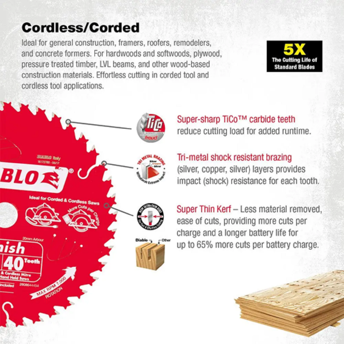 Diablo 150mm Circular Saw Blade - 20 Teeth - Hardened Steel - Fast Cuts