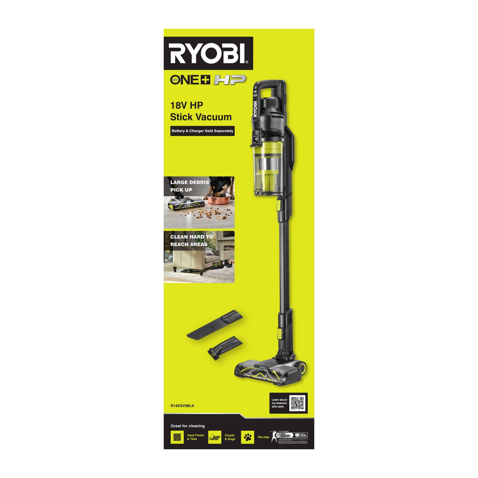 Ryobi 18V ONE+ HP Stick Vacuum - Tool Only R18XSV9BLK