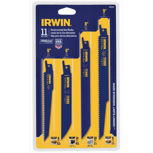 Irwin Reciprocating Saw Blade Kit - 11 Piece - Bi-Metal - Efficient Cutting