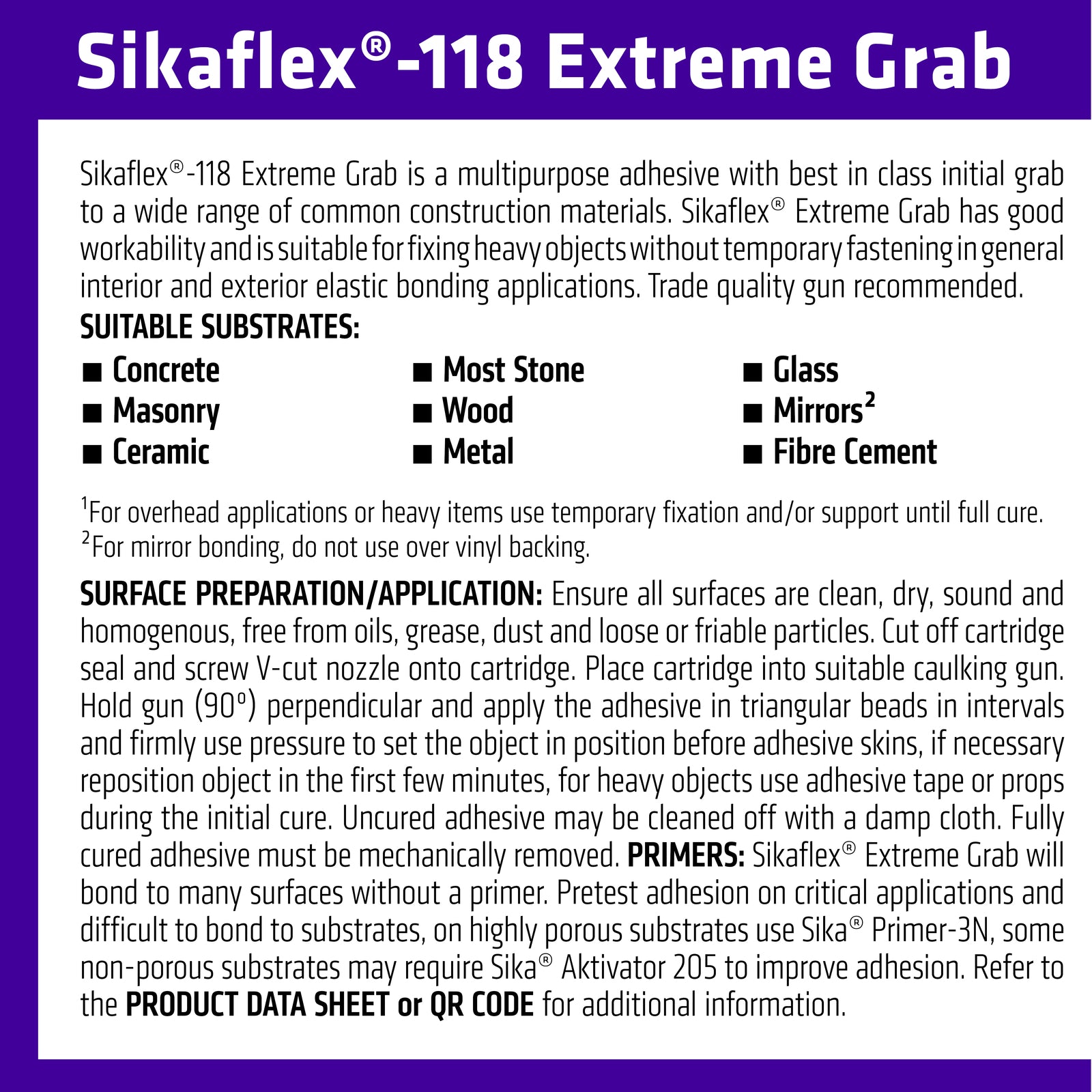 Sika Sikaflex-118 290ml White Extreme Grab Construction Adhesive