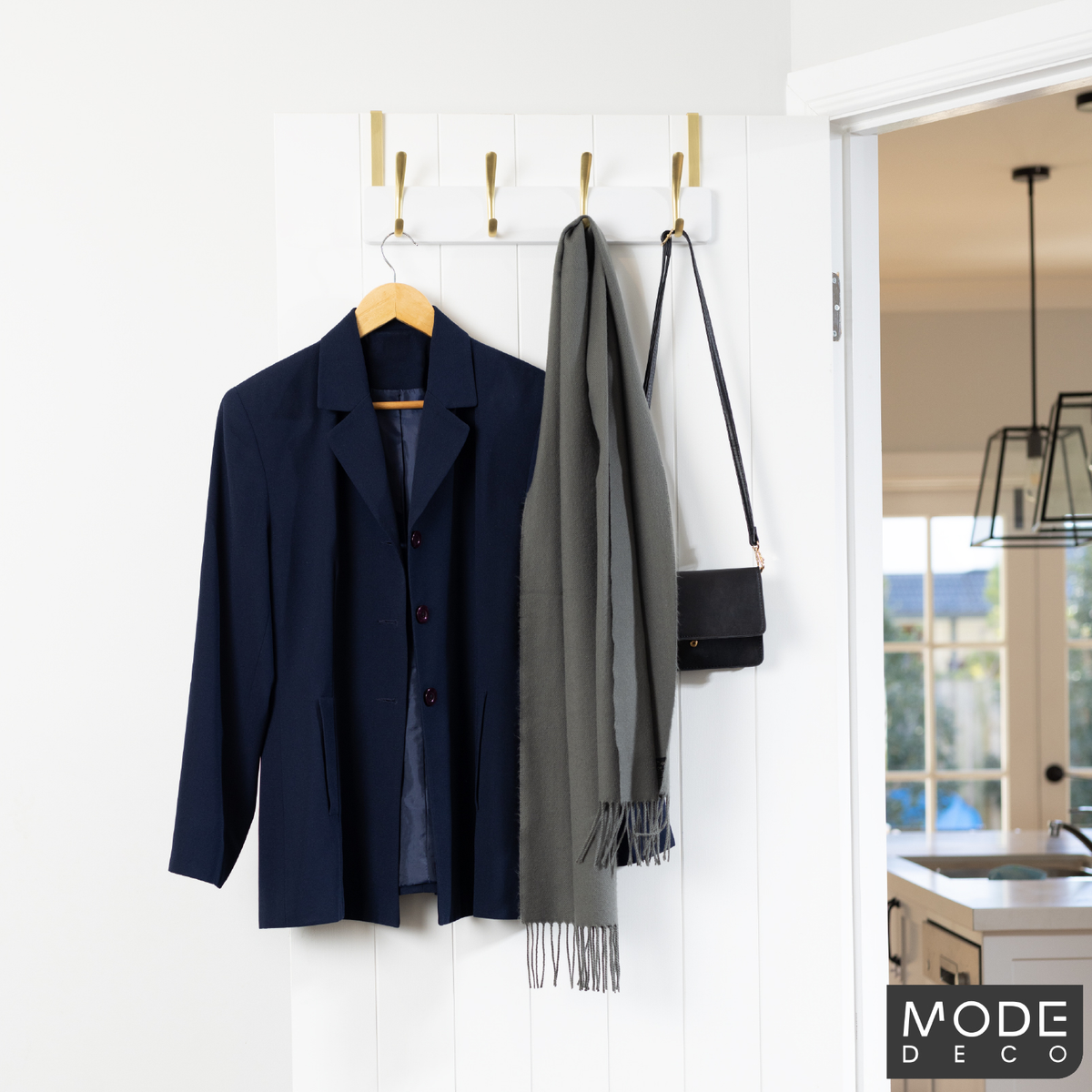 Mode 4 Over Door Hanger - 4 Brushed Brass Hooks - 450mm x 70mm - White Board - SuperSaverAU - view 2