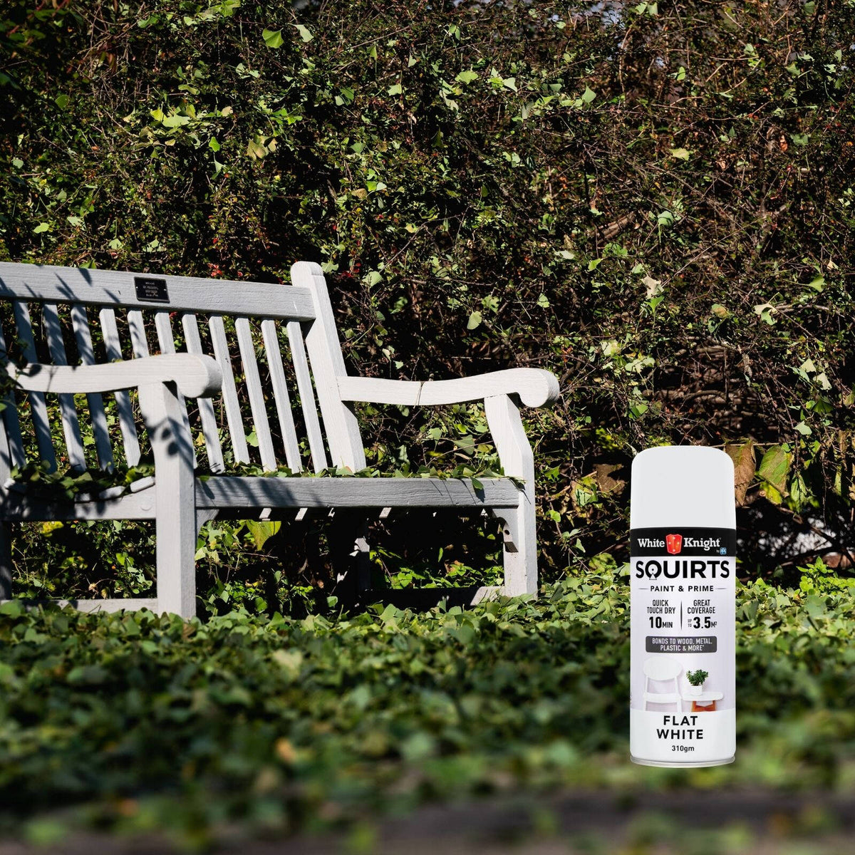 White Knight Squirts White Flat Spray Paint 310g - Solvent-Based Paint & Primer, Waterproof