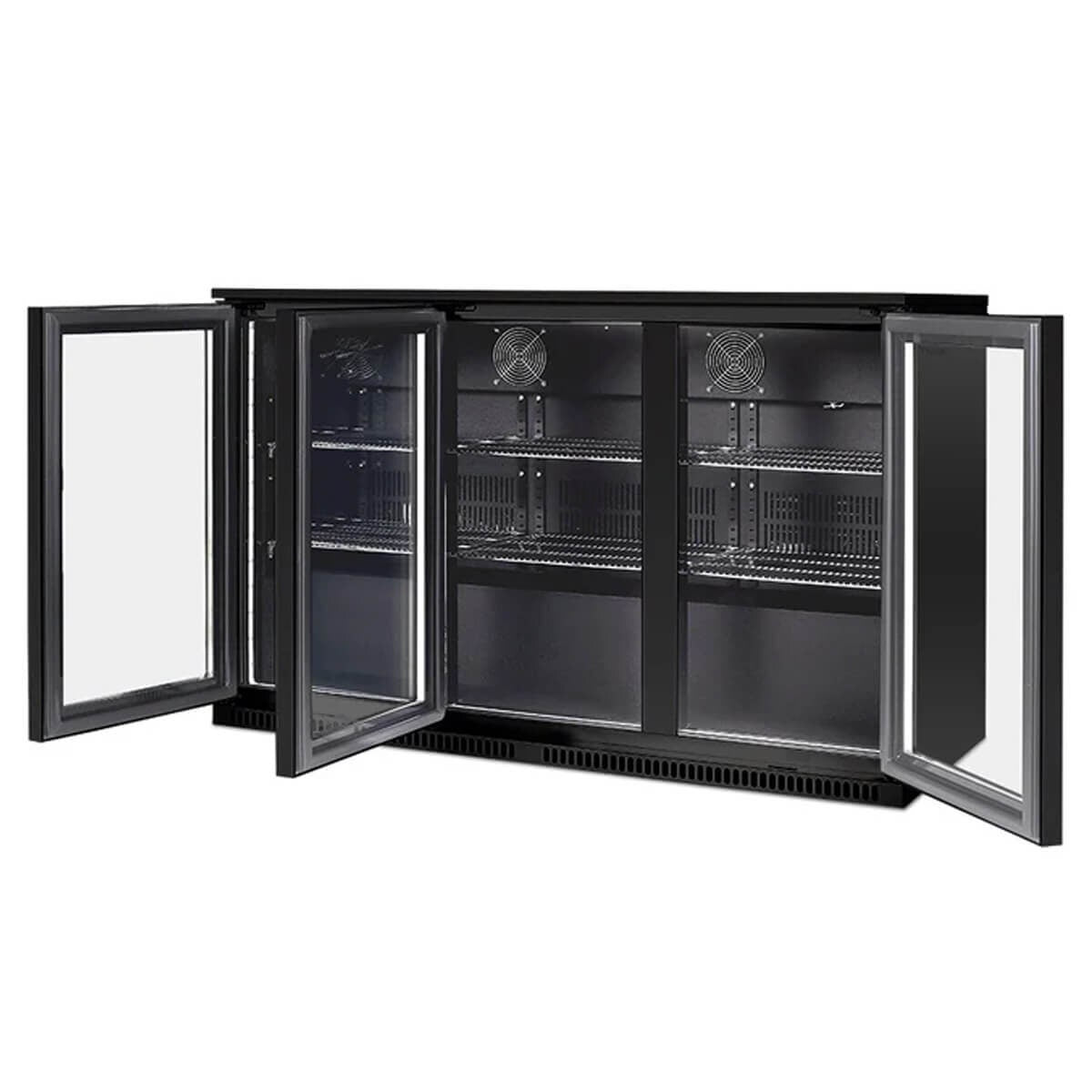Husky 307L triple door outdoor beverage fridge - black, anti-condensation glass doors - ALFC3BLK840ELB