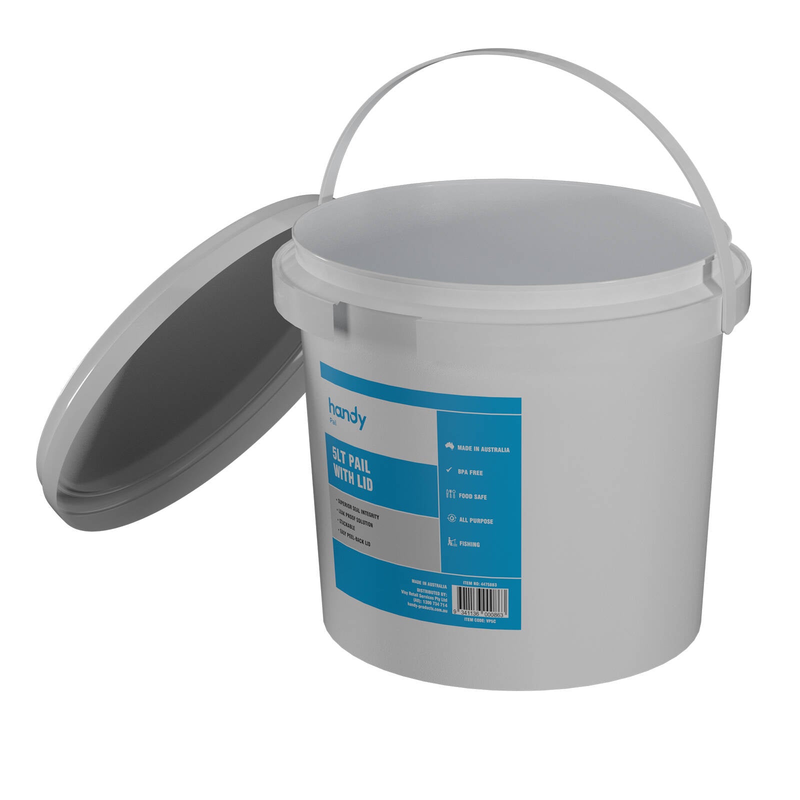 Handy 5L White Plastic Pail Bucket with Lid
