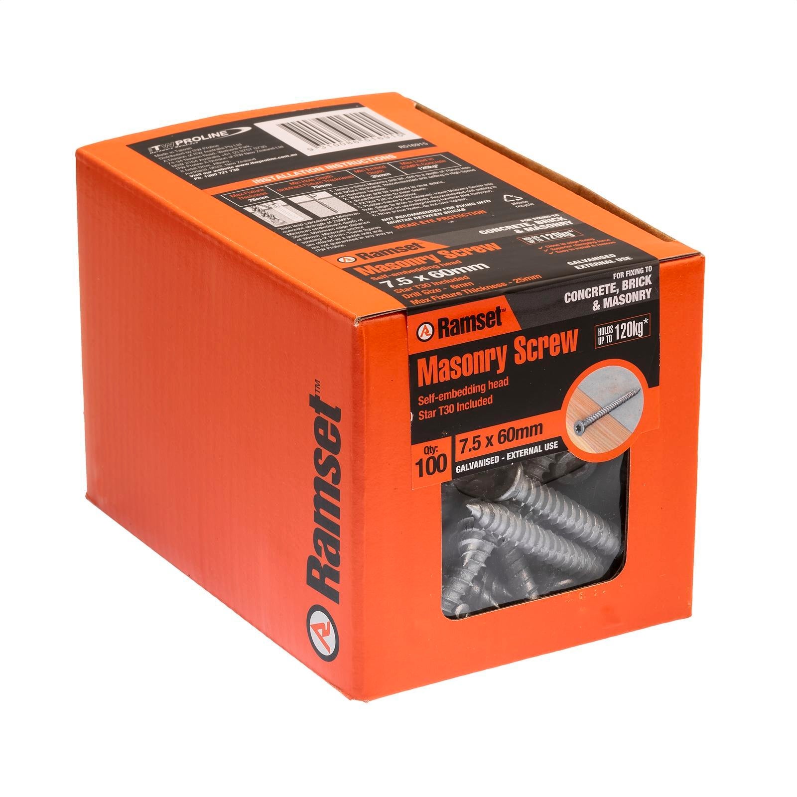 Ramset 7.5 x 60mm Galvanised Masonry Anchor Screw 100 Box