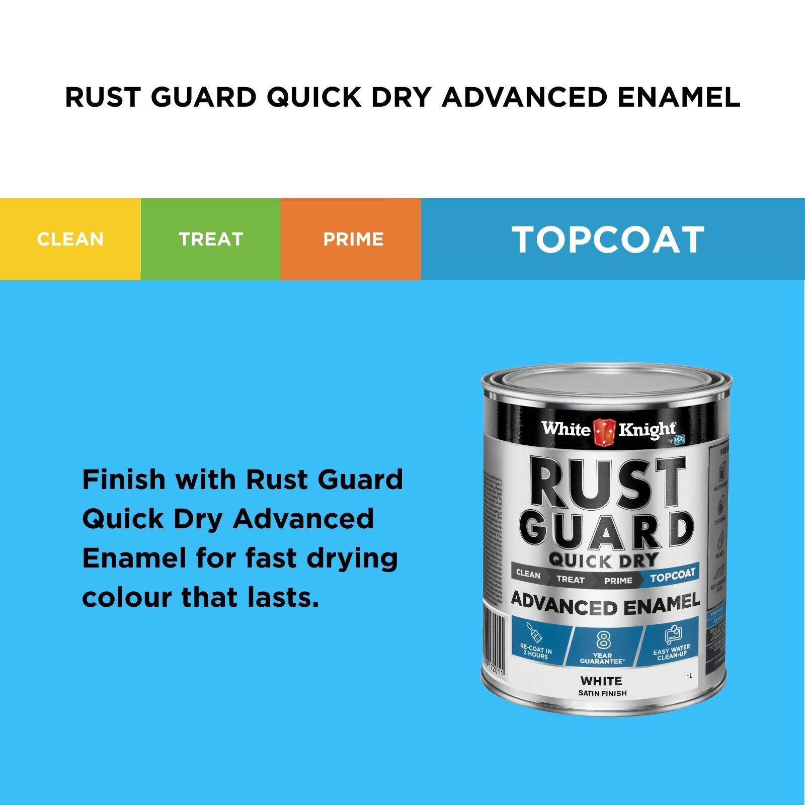 White Knight Rust Guard 1L White Satin Quick Dry Advanced Enamel Paint