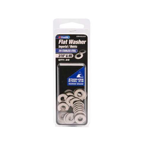 Zenith 3/16 & M5 Stainless Steel Flat Washer 25 Pack - Corrosion Resistant - SuperSaverAU - view 1