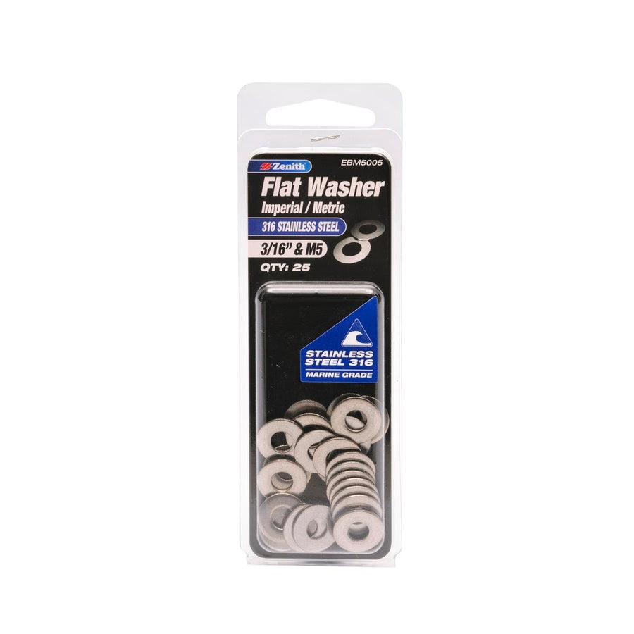 Zenith 3/16 & M5 Stainless Steel Flat Washer 25 Pack - Corrosion Resistant - SuperSaverAU - view 1