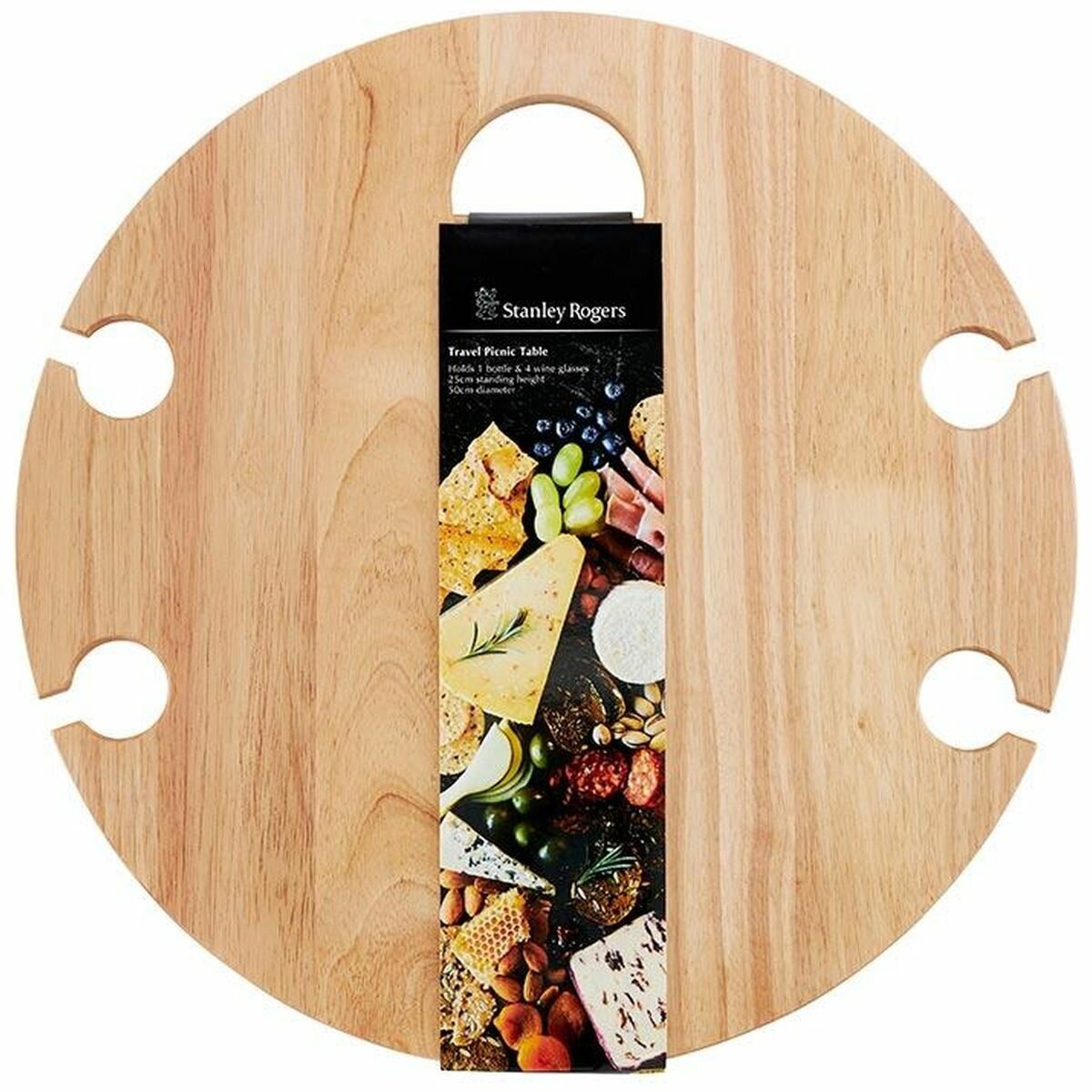 Stanley Rogers round travel picnic table - rubberwood, 500mm by 500mm footprint, low height - 50811