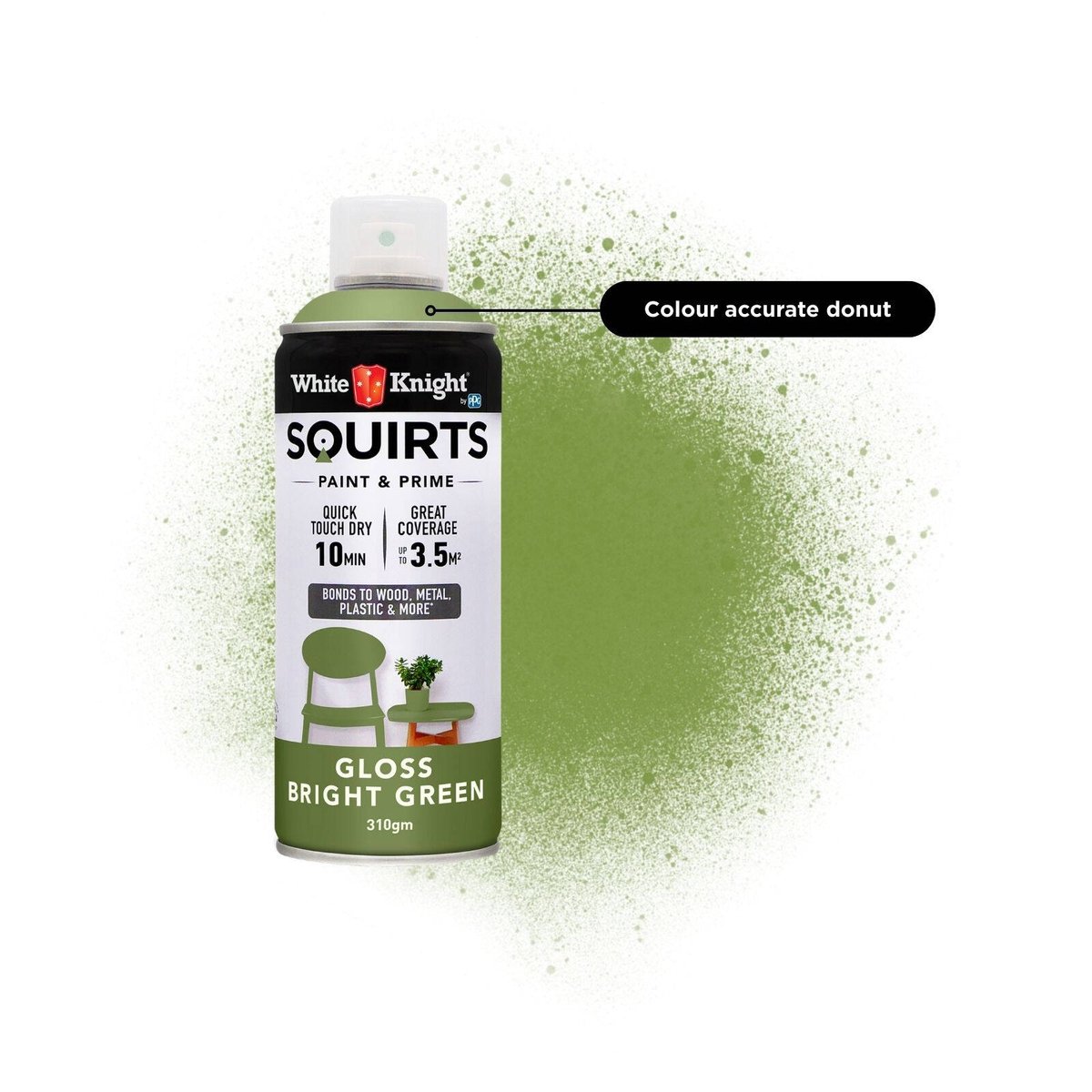 White Knight Squirts Spray Paint - 310g - Bright Green - Solvent Based - Quick Drying - SuperSaverAU - view 3