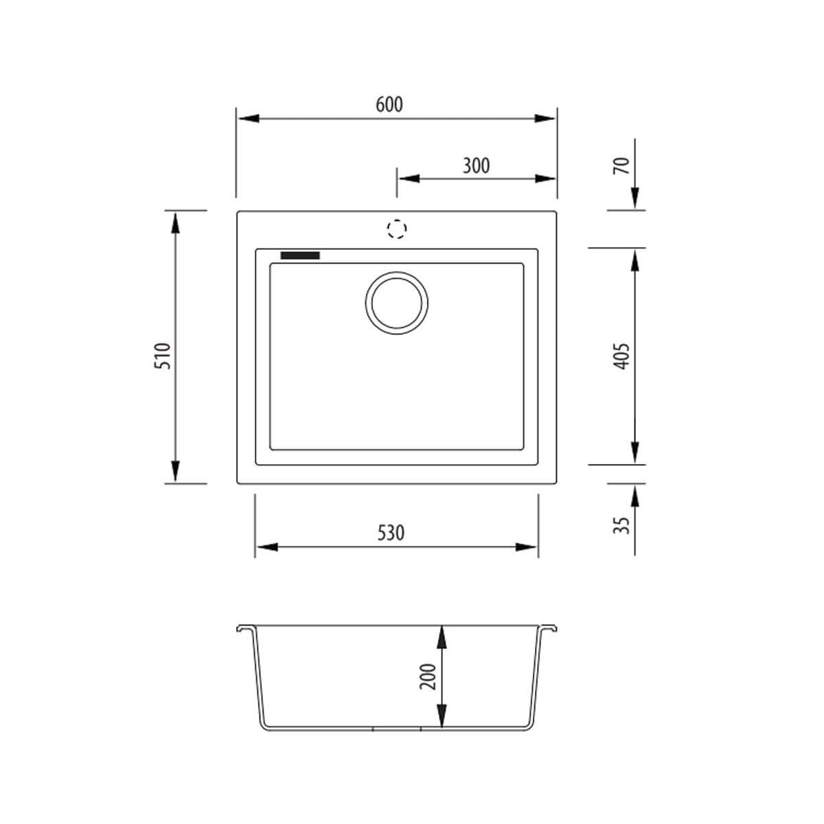 Oliveri Santorini Grande single bowl topmount granite sink - 43L bowl - white - ST-WH1561-OF