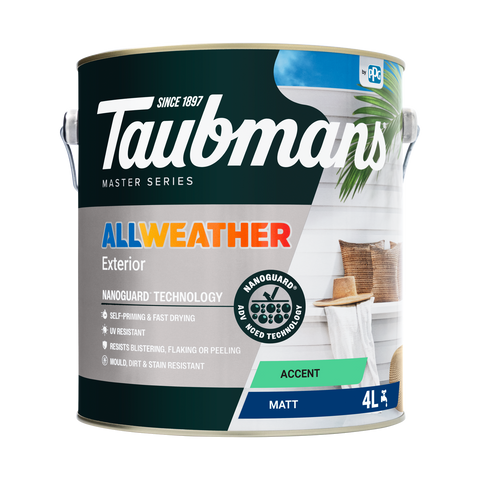 Taubmans 4L Accent Water Based Acrylic Matt All Weather Exterior Paint UV Resistant Waterproof