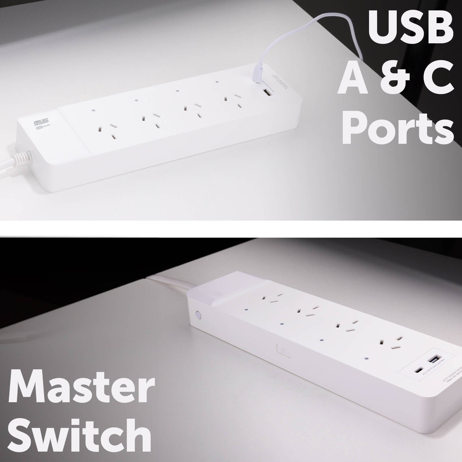 Arlec Grid Connect Smart 4 Outlet Powerboard with USB-A & USB-C Charger White PB4UHA
