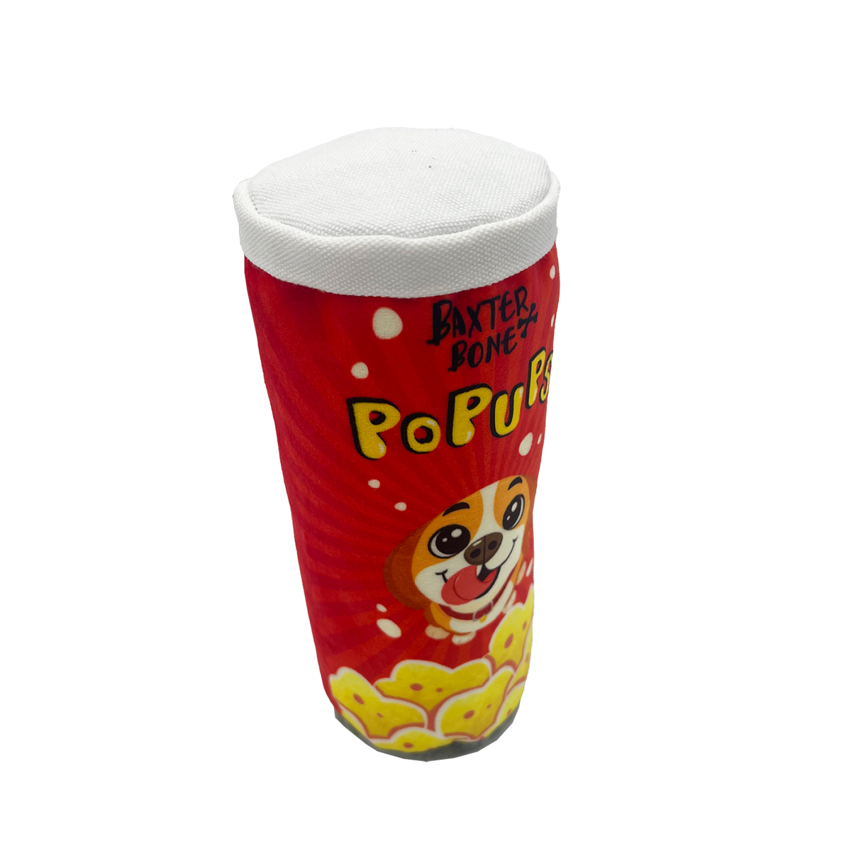 Baxter Bone Pop Ups Chips Can Plush Pet Toy - 80mm x 200mm - Red - Squeakers & Crinkle - SuperSaverAU - view 2
