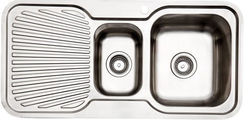 Arc 1 and 1/4 Bowl Stainless Steel Sink - 22L and 9L Bowls - Left Hand Drainer - Silk Finish - IS9RS3