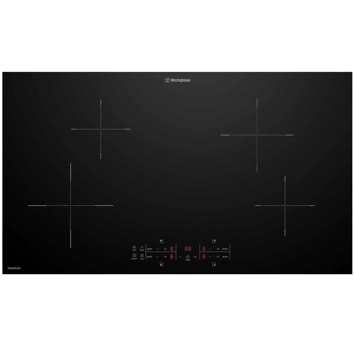 Westinghouse 90cm 4 Zone PowerLite Induction Cooktop - PowerBoost, Pause Function, Hob2Hood - WHI942BE