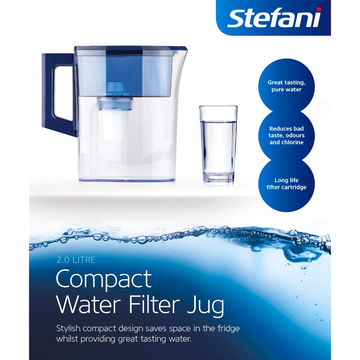 Stefani 2L Water Filter Jug - Compact - BPA Free - Easy Change Filter - SuperSaverAU - view 2