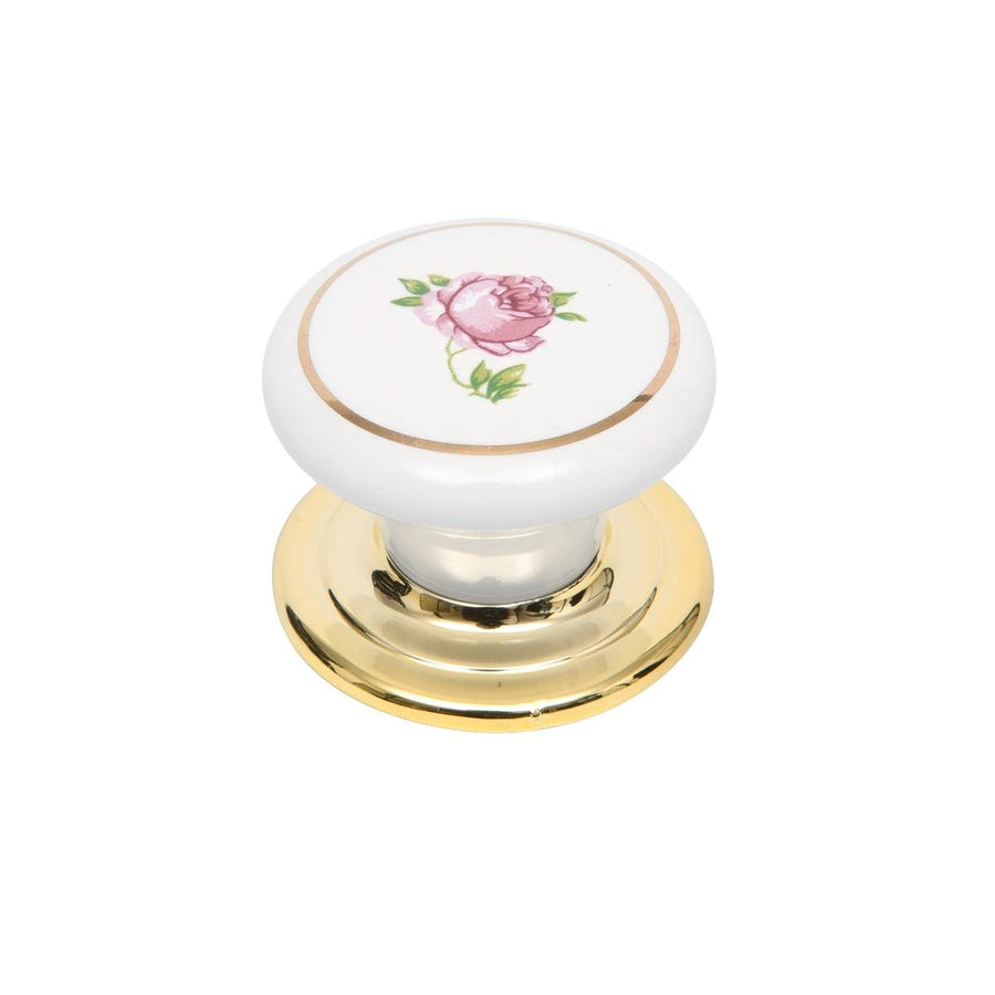 Prestige 38mm Ceramic Knob - White Pink Flower - Easy To Clean - SuperSaverAU - view 1