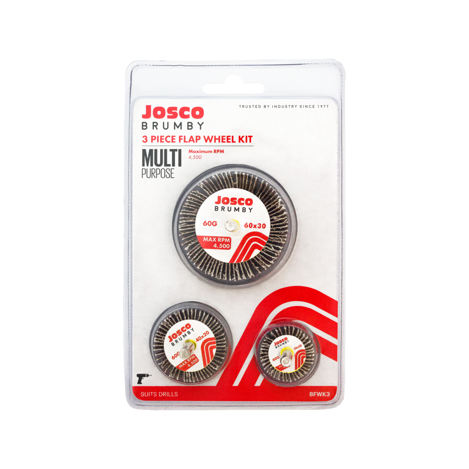 Josco Flap Wheel Sanding Kit, 3 Pack, 60mm 40mm 30mm Aluminium Oxide