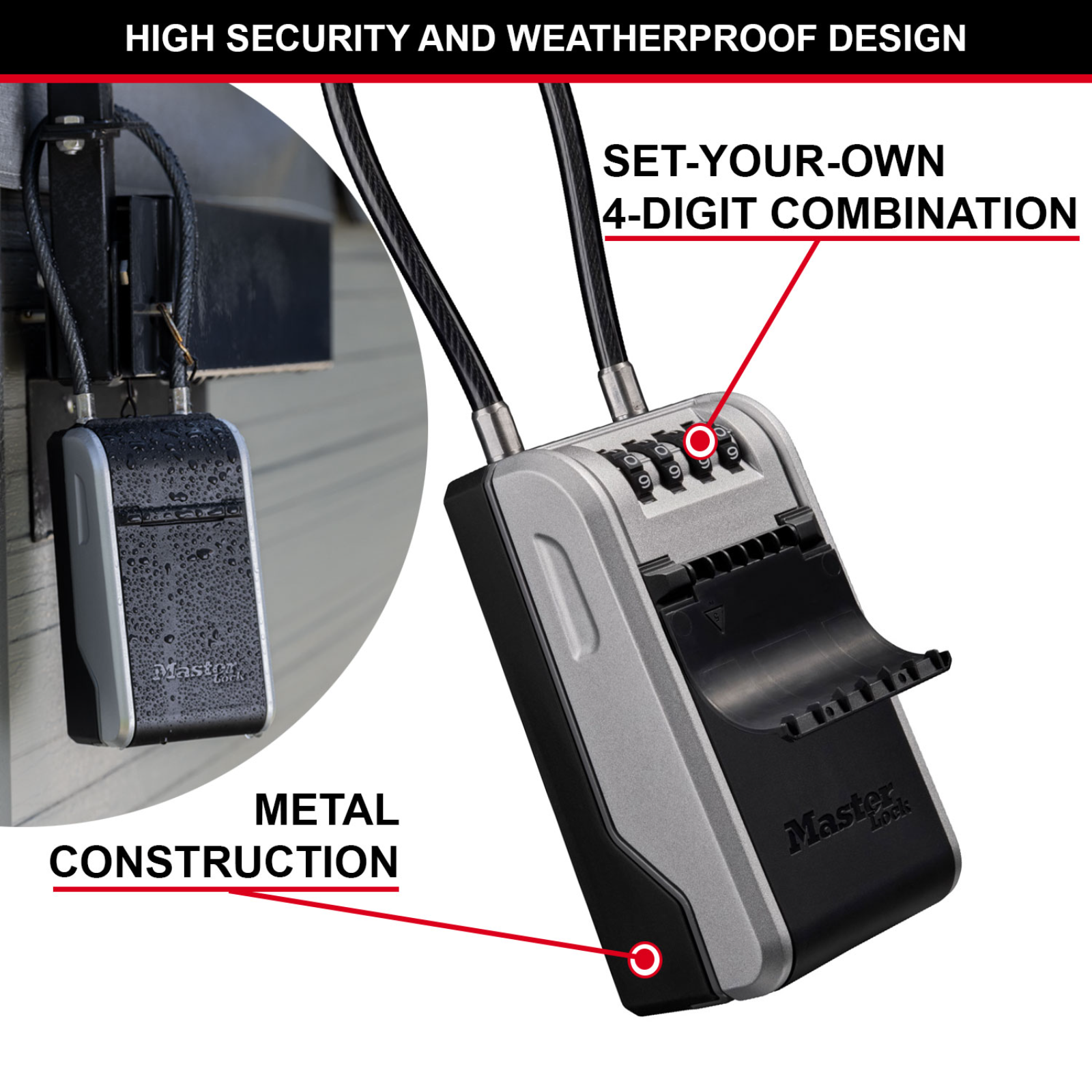 Master Lock Cable Next Gen Portable Key Safe - Steel Combination Lock Box for 10 Keys