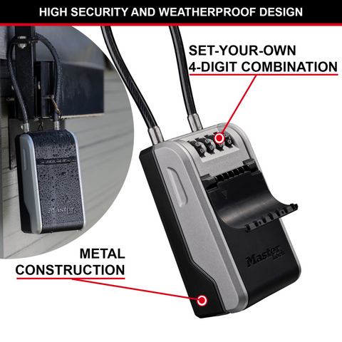 Master Lock Cable Next Gen Portable Key Safe - Steel Combination Lock Box for 10 Keys