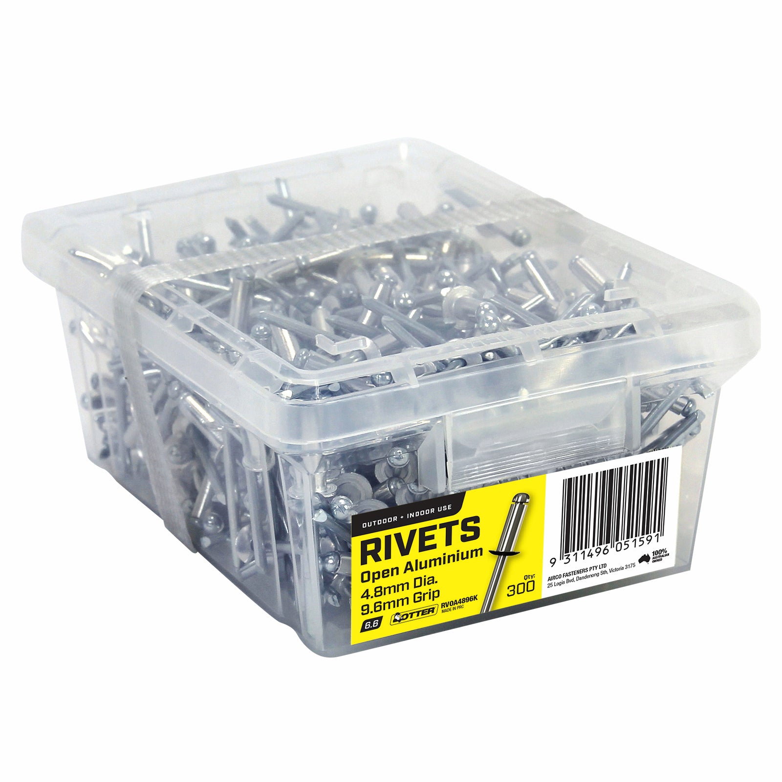 Otter 4.8 x 9.6mm Aluminium Open Blind Rivets - 300 Pack