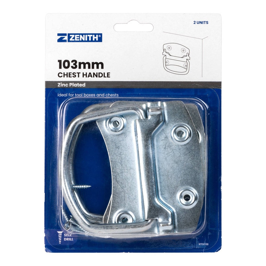 Zenith 103mm Zinc Plated Chest Handle 2 Pack Steel Easy Install - SuperSaverAU - view 1