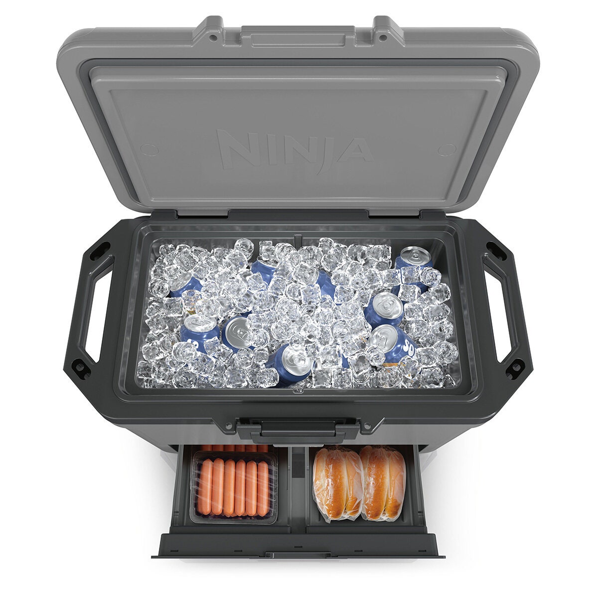 Ninja 47L FrostVault Hard Cooler with Dry Zone - Slate Grey, Lockable Lid, Fits 80 Cans - FB151GY