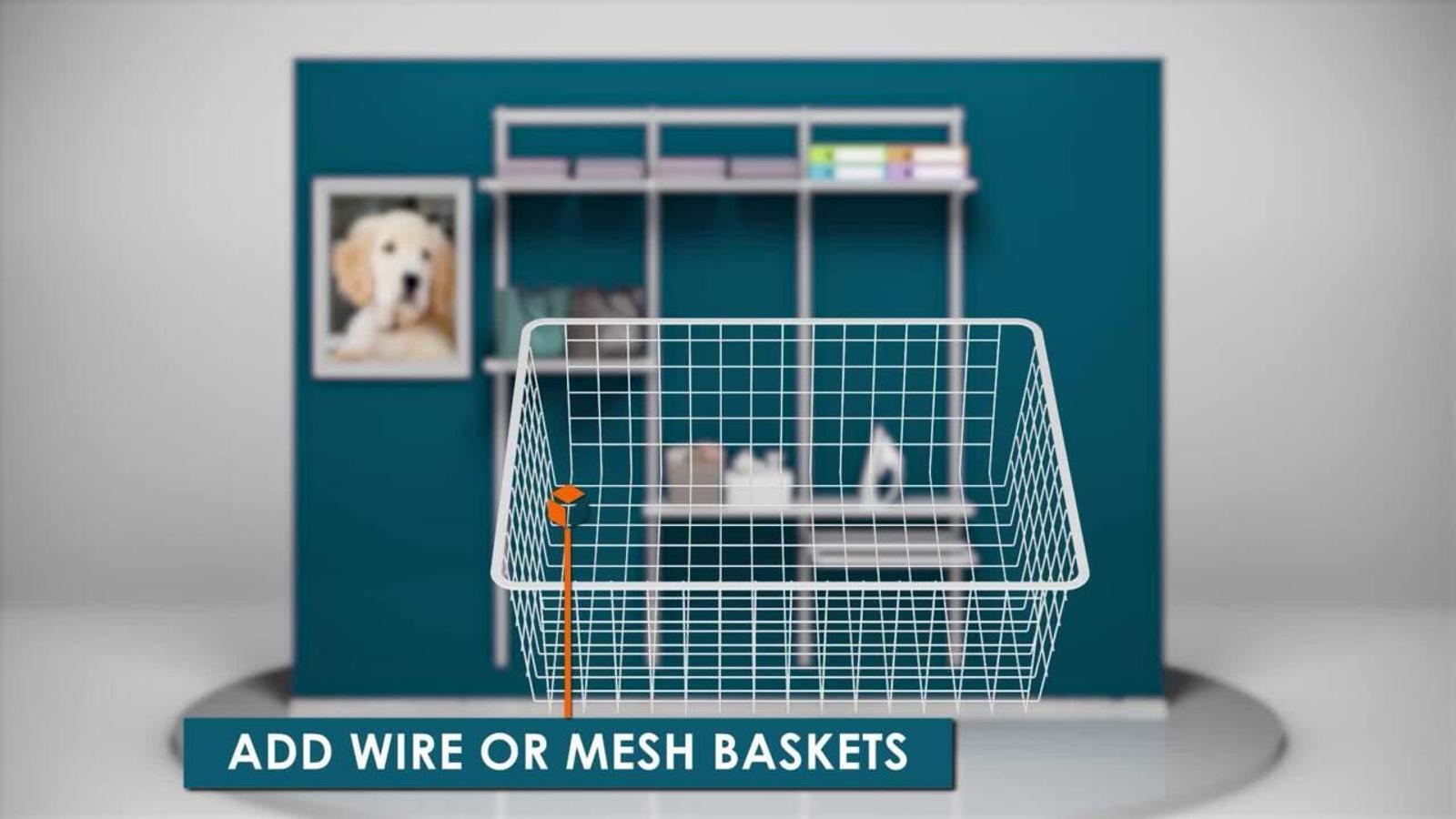 Flexi Storage Home Solutions White 2 Runner Wire Basket - 410 x 185 x 535mm Steel Ventilated