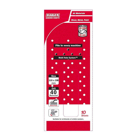 Diablo 40 Grit Multi Surface Orbital Sanding Sheet 10 Pack - 115 x 280mm - SuperSaverAU - view 1