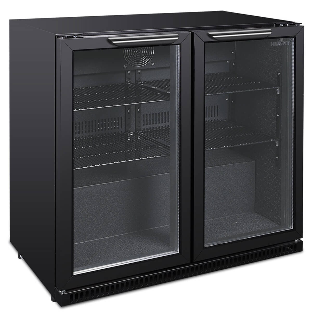 Husky 203L double door home bar fridge - black, adjustable shelves, LED lighting - C2HHMBBKAU
