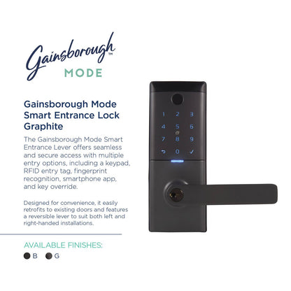Gainsborough Mode Smart Entrance Lever Lock - Graphite - RFID, Fingerprint, Keypad - 115mm x 230mm x 52mm