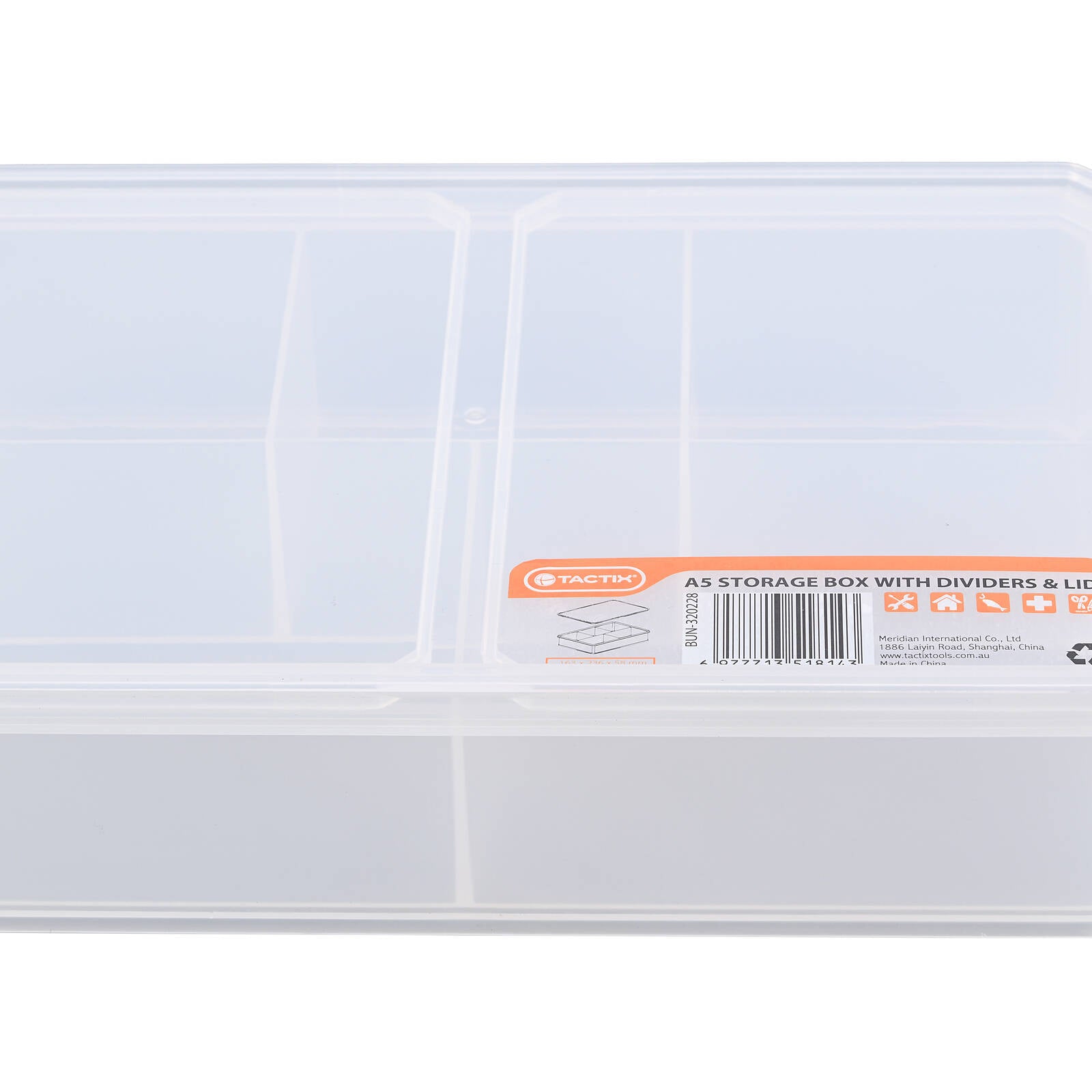 Tactix Medium A5 Storage Container with Divider 2L Plastic Stackable with Lid