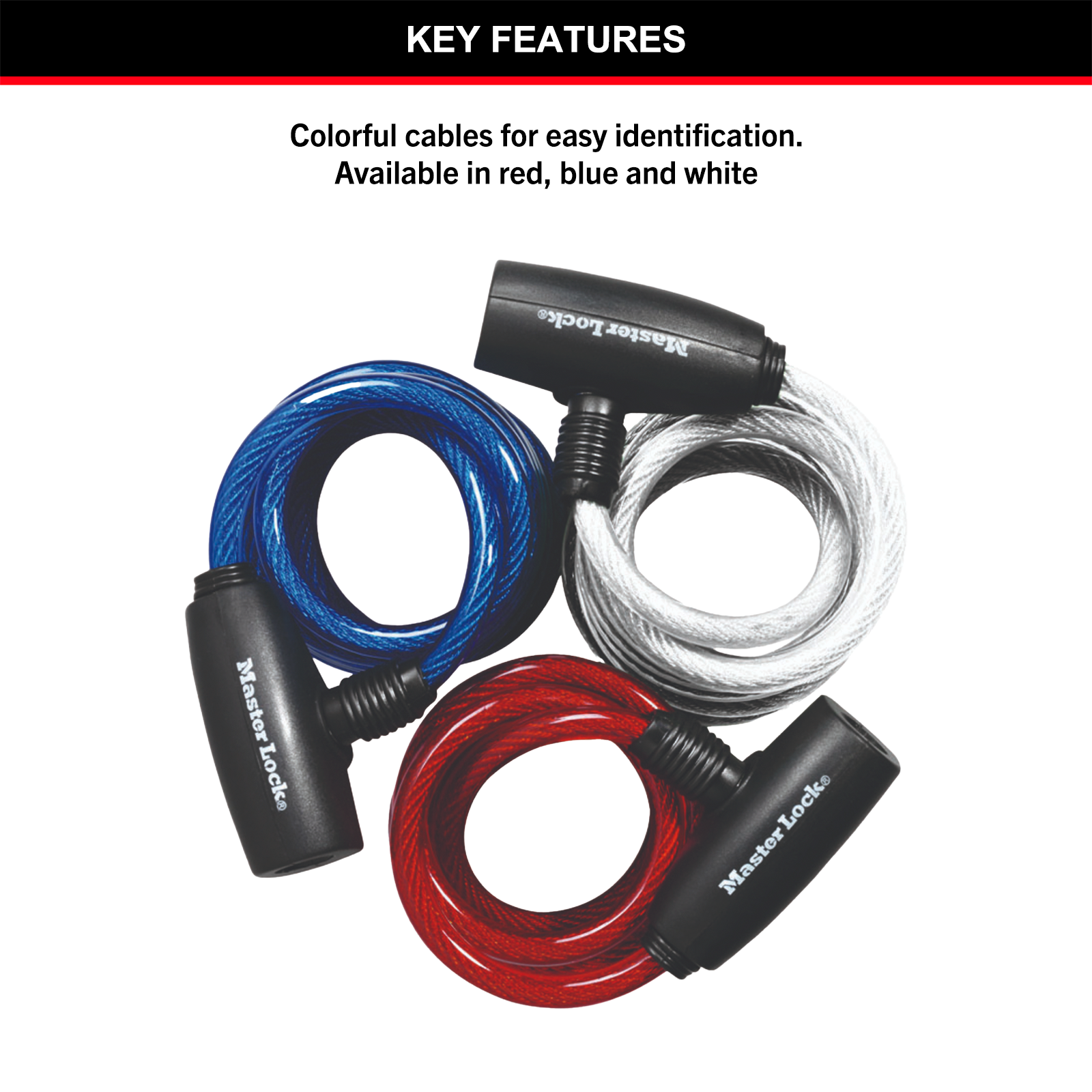 Master Lock 1.8m x 8mm Keyed Bike Lock, Braided Steel Cable, Vinyl Coated