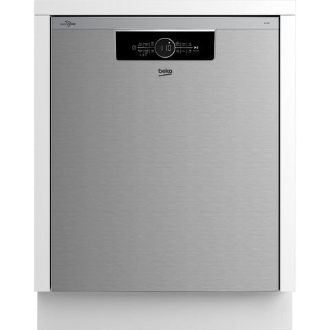 Beko 60cm Built Under Dishwasher - 14 Place Settings, Platinum Steel, Auto Dirt Sensor - BDBU1430X