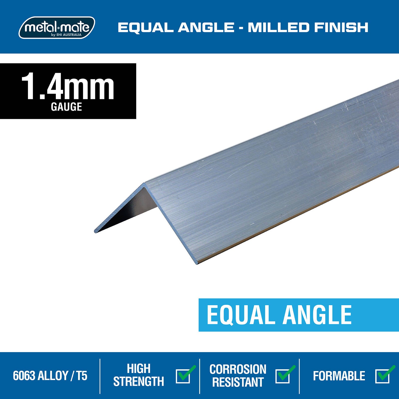Metal Mate Aluminium Equal Angle 25 x 25 x 1.4mm 1m Silver Mill Finish